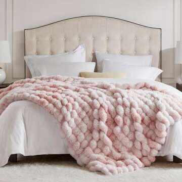 Hyde Lane Soft Faux Rabbit Fur Throw Blanket, Cute Plush Fuzzy Blanket for Sofa Couch, Cozy Thick Fluffy Throw for Women, Valentines Day Gifts for Her, Pink Flamingo, 60"x80"