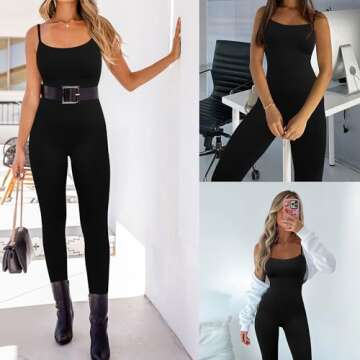 FeelinGirl One Piece Jumpsuits for Women Tummy Control Plus Size Ribbed Rompers Seamless Workout Yog...