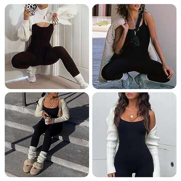 FeelinGirl One Piece Jumpsuits for Women Tummy Control Plus Size Ribbed Rompers Seamless Workout Yoga Jumpsuit