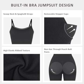 FeelinGirl One Piece Jumpsuits for Women Tummy Control Plus Size Ribbed Rompers Seamless Workout Yoga Jumpsuit