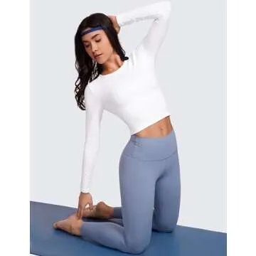 CRZ YOGA Butterluxe Womens Long Sleeve Crop Yoga Shirts Slim Fit Cropped Workout Tops Athletic Casual Basic Tight Shirt White Small
