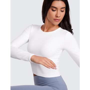 CRZ YOGA Butterluxe Womens Long Sleeve Crop Yoga Shirts Slim Fit Cropped Workout Tops Athletic Casual Basic Tight Shirt White Small