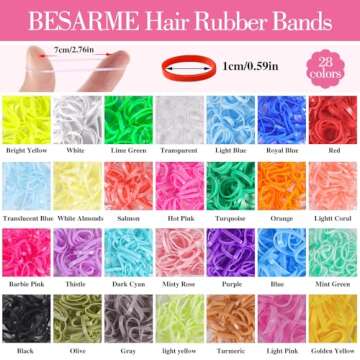 BESARME 28 Colors Rubber Bands for Hair with 7 Hair Styling Tools, 2100 Pcs Colorful Elastic Hair Ties Ponytail Holders Hair Accessories for Girls Baby Toddler Christmas Gifts