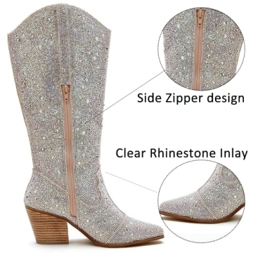 Stylish Rhinestone Cowboy Boots for Women - Ouepiano