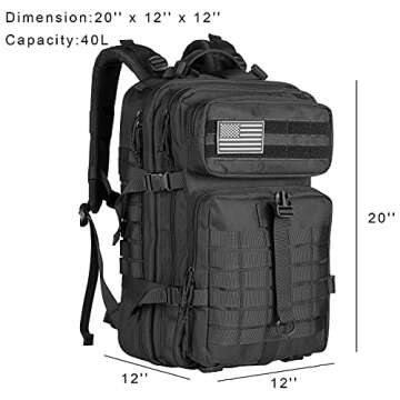 Himal Outdoors Military Tactical Backpack - Large Army 3 Day Assault Pack Molle Bag Rucksack,40L,Bla...