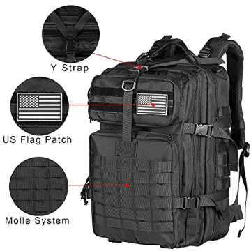 Himal Outdoors Military Tactical Backpack - Large Army 3 Day Assault Pack Molle Bag Rucksack,40L,Black