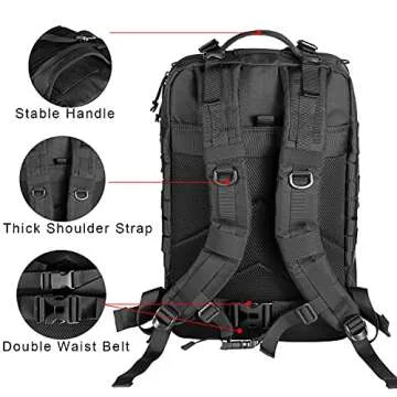 Himal Outdoors Military Tactical Backpack - Large Army 3 Day Assault Pack Molle Bag Rucksack,40L,Black