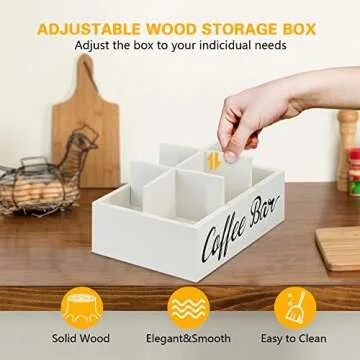 Lzhevsk Wooden Coffee Station Organizer, Coffee Bar Accessories Organizer for Coffee Bar Decor, Kcup Coffee Pods Holder Storage Basket with Removable Dividers, Coffee Tea Bag Dispenser Organizer