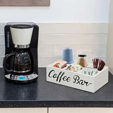 Lzhevsk Wooden Coffee Station Organizer, Coffee Bar Accessories Organizer for Coffee Bar Decor, Kcup Coffee Pods Holder Storage Basket with Removable Dividers, Coffee Tea Bag Dispenser Organizer