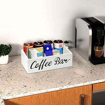 Lzhevsk Wooden Coffee Station Organizer, Coffee Bar Accessories Organizer for Coffee Bar Decor, Kcup Coffee Pods Holder Storage Basket with Removable Dividers, Coffee Tea Bag Dispenser Organizer