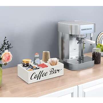 Lzhevsk Wooden Coffee Station Organizer, Coffee Bar Accessories Organizer for Coffee Bar Decor, Kcup Coffee Pods Holder Storage Basket with Removable Dividers, Coffee Tea Bag Dispenser Organizer