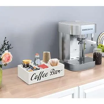 Lzhevsk Wooden Coffee Station Organizer, Coffee Bar Accessories Organizer for Coffee Bar Decor, Kcup Coffee Pods Holder Storage Basket with Removable Dividers, Coffee Tea Bag Dispenser Organizer
