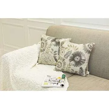 Mika Home Pack of 2 Decorative Throw Pillows Cases Cushion Cover for Sofa Couch Bed,Sunflower Pattern,20x20 Inches,Grey Cream