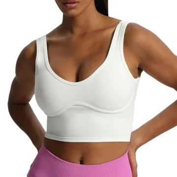 Aoxjox Women's Workout Brooke Tank Crop Curve Longline Fitness Sports Bra in White (Small)