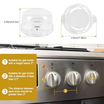 Gas Stove Knob Covers for Child Safety - 5 Pack Universal Size Stove Safety Knob Covers, Heat-Resistant Child Proof Stove Knob Covers, Pet/Baby Proofing Oven Knob Covers for Child Safety (Clear View)