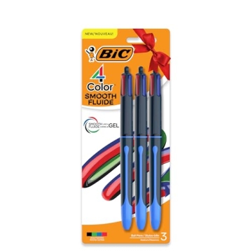 BIC 4-Color Smooth Retractable Ballpoint Pens for All Ages, 3 Count Pack, Colorful Writing with Long...