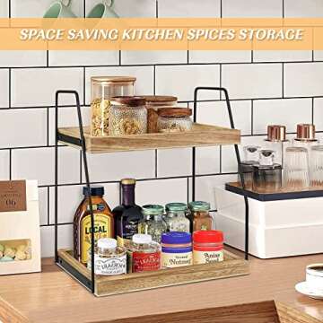 2 Tier Bathroom Counter Organizer, Wood Bathroom Organizer Countertop Bathroom Trays for Counter Van...