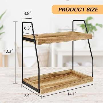 2 Tier Bathroom Counter Organizer, Wood Bathroom Organizer Countertop Bathroom Trays for Counter Vanity Organizer, Bathroom Skincare Organizer Coffee Station Organizer Kitchen Countertop Organizer