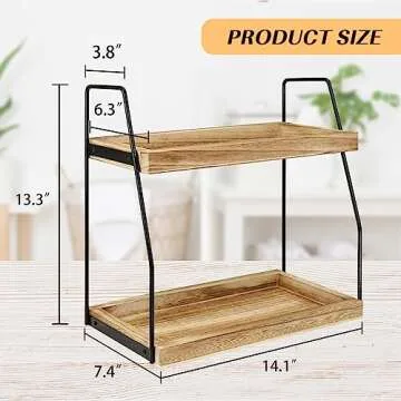 2 Tier Bathroom Counter Organizer, Wood Bathroom Organizer Countertop Bathroom Trays for Counter Vanity Organizer, Bathroom Skincare Organizer Coffee Station Organizer Kitchen Countertop Organizer