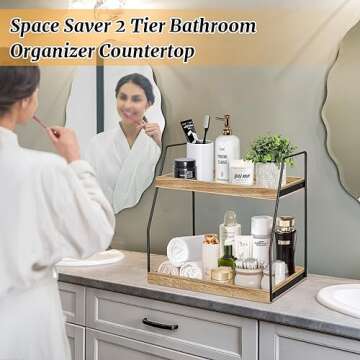 2 Tier Bathroom Counter Organizer, Wood Bathroom Organizer Countertop Bathroom Trays for Counter Vanity Organizer, Bathroom Skincare Organizer Coffee Station Organizer Kitchen Countertop Organizer