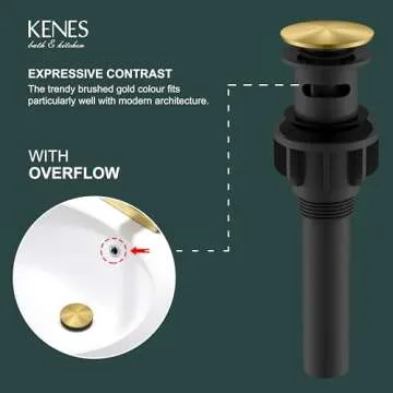 KENES Stylish Brushed Gold Pop Up Sink Drain for Ease