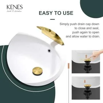 KENES Stylish Brushed Gold Pop Up Sink Drain for Ease