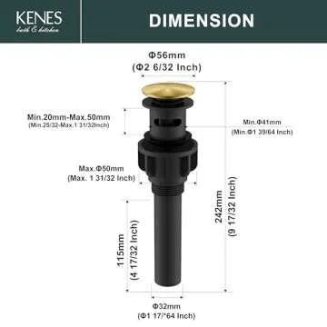 KENES Stylish Brushed Gold Pop Up Sink Drain for Ease