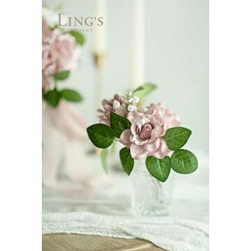 Ling's Moment Flowers 25pcs Fake Gardenia Dusty Pink Rose Flowers Artificial Flowers with Stem, Fake Flower for DIY Wedding Decorations Centerpieces Bouquets Boutonnieres