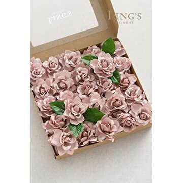 Ling's Moment Flowers 25pcs Fake Gardenia Dusty Pink Rose Flowers Artificial Flowers with Stem, Fake Flower for DIY Wedding Decorations Centerpieces Bouquets Boutonnieres