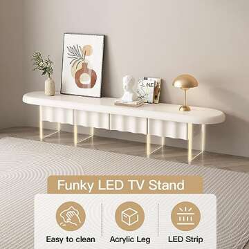 GraceNook 70 Inch Modern White TV Stand with LED Lights