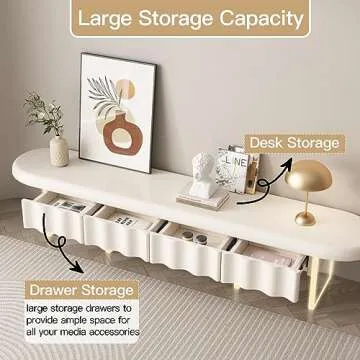 GraceNook 70 Inch Modern White TV Stand with LED Lights