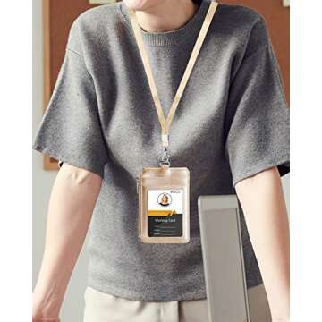 Teskyer Badge Holder with Side Zip Pocket, Multiple Card Slots Leather ID Holder Wallet with Neck La...