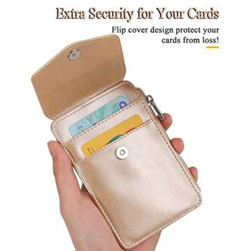 Teskyer Badge Holder with Side Zip Pocket, Multiple Card Slots Leather ID Holder Wallet with Neck Lanyard for Office Staffs, Teachers/Students, Couriers, Workers, Gold