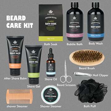 Bath Gift Set 14Pcs Beard Grooming, Bath & Body Spa Kit w/Beard Oil, Beard Balm, Beard Brush, Beard ...