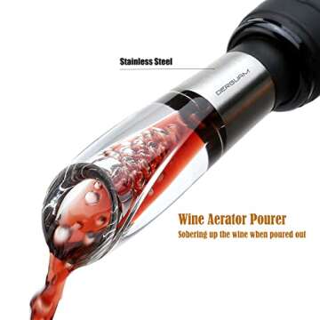 [2023 Christmas Gifts] DERGUAM Electric Wine Opener, ALL-IN-ONE Rechargeable Electric Wine Bottle Opener Set with Wine Stopper, Wine Aerator & Foil Cutter, One-click Button Wine Opener, Metal