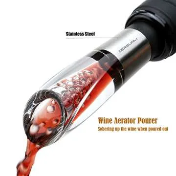 [2023 Christmas Gifts] DERGUAM Electric Wine Opener, ALL-IN-ONE Rechargeable Electric Wine Bottle Opener Set with Wine Stopper, Wine Aerator & Foil Cutter, One-click Button Wine Opener, Metal