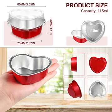 Cunhill 60 Sets Heart Shaped Cake Pans with Lids - Mini Disposable Pans for Valentine's Day and Wedd...
