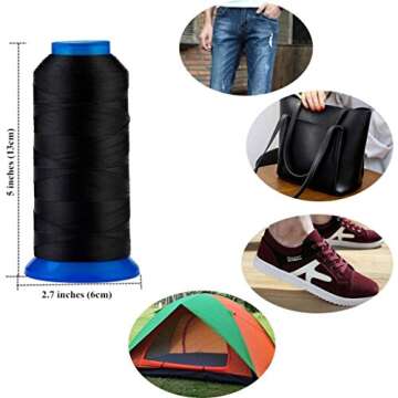 Selric [1500Yards / 36 Colors Available] UV Resistant High Strength Polyester Thread #69 T70 Size 210D/3 for Upholstery, Outdoor Market, Drapery, Beading, Purses, Leather (Black)