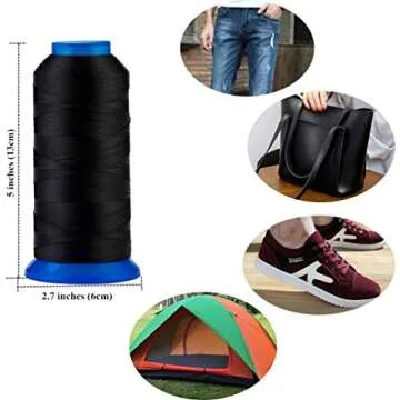 Selric [1500Yards / 36 Colors Available] UV Resistant High Strength Polyester Thread #69 T70 Size 210D/3 for Upholstery, Outdoor Market, Drapery, Beading, Purses, Leather (Black)