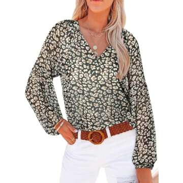 Dokotoo Womens Boho Tops and Blouses V Neck Floral Printed Long Sleeve Ladies Summer Chiffon Shirts with Drawstring Medium Multicolor