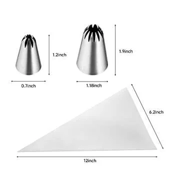 Kasmoire 8Pcs Large Piping Tips Set,Stainless Steel Icing Tips with 10 Disposable Pastry Bags for Cake Decorating