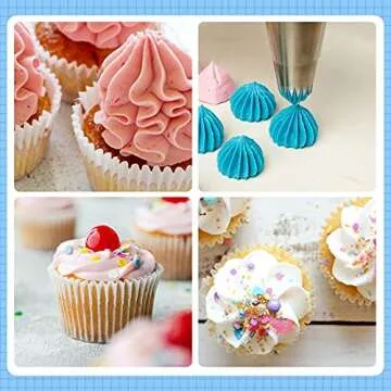 Kasmoire 8Pcs Large Piping Tips Set,Stainless Steel Icing Tips with 10 Disposable Pastry Bags for Cake Decorating