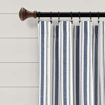 Lush Decor Farmhouse Stripe Yarn Dyed Cotton Window Curtain Panel Pair, 42" W x 84" L, Navy - Classi...