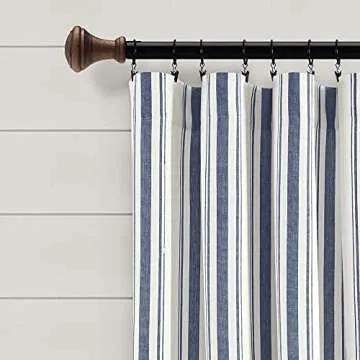 Lush Decor Farmhouse Stripe Yarn Dyed Cotton Window Curtain Panel Pair, 42" W x 84" L, Navy - Classi...