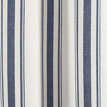 Lush Decor Farmhouse Stripe Yarn Dyed Cotton Window Curtain Panel Pair, 42" W x 84" L, Navy - Classic Modern Rustic Charm - Eco Friendly Cotton Fabric(2 count pack of 1)