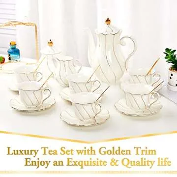 Luxury British Style Tea Set with Golden Trim for 6