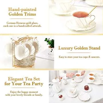 Luxury British Style Tea Set with Golden Trim for 6