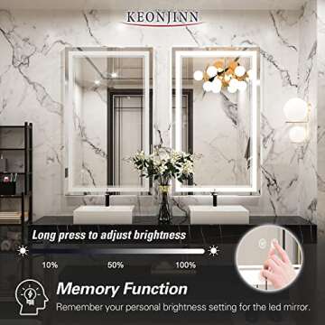 Keonjinn LED Bathroom Mirror with Lights 40 x 24 Inch Front Lighted Vanity Mirror, UL Listed LED Driver, Wall Mounted Anti-Fog Dimmable LED Makeup Mirror, IP54, Tempered Glass (Horizontal/Vertical)