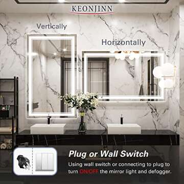 Keonjinn LED Bathroom Mirror with Lights 40 x 24 Inch Front Lighted Vanity Mirror, UL Listed LED Driver, Wall Mounted Anti-Fog Dimmable LED Makeup Mirror, IP54, Tempered Glass (Horizontal/Vertical)
