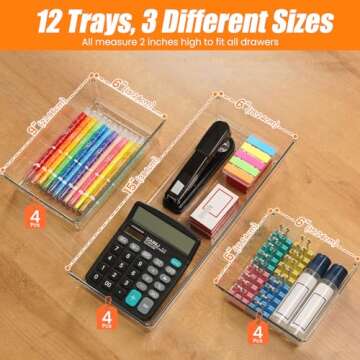 Curisia 12 Pack Clear Drawer Organizer Set - Versatile Storage Solutions